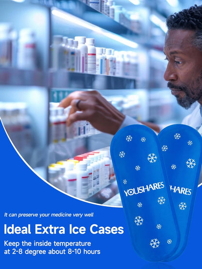 YOUSHARES Mini Kühlakkus - Wiederverwendbar, Verdickt & Auslaufsicher für Insulin-Kühltasche, TSA-zugelassen, Geeignet für die meisten isolierten Medikamententaschen (4er-Pack)
