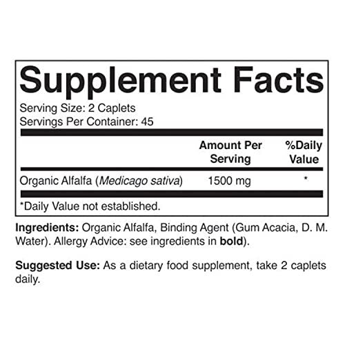 Brieofood Bio Alfalfa 1500mg, 45 Portionen, Vegetarisch, Glutenfrei, 90 Vegane Tabletten