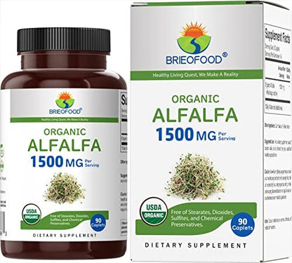 Brieofood Bio Alfalfa 1500mg, 45 Portionen, Vegetarisch, Glutenfrei, 90 Vegane Tabletten