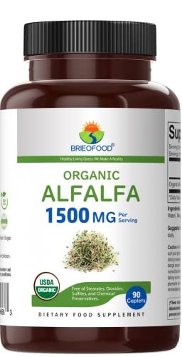 Brieofood Bio Alfalfa 1500mg, 45 Portionen, Vegetarisch, Glutenfrei, 90 Vegane Tabletten