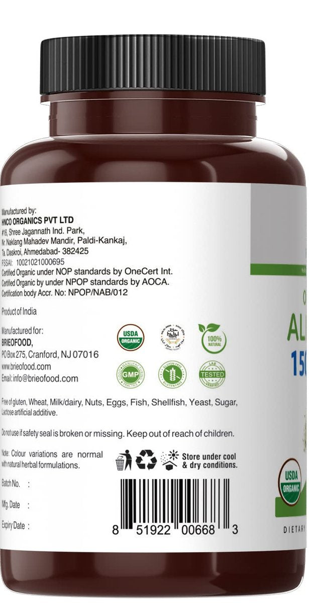 Brieofood Bio Alfalfa 1500mg, 45 Portionen, Vegetarisch, Glutenfrei, 90 Vegane Tabletten