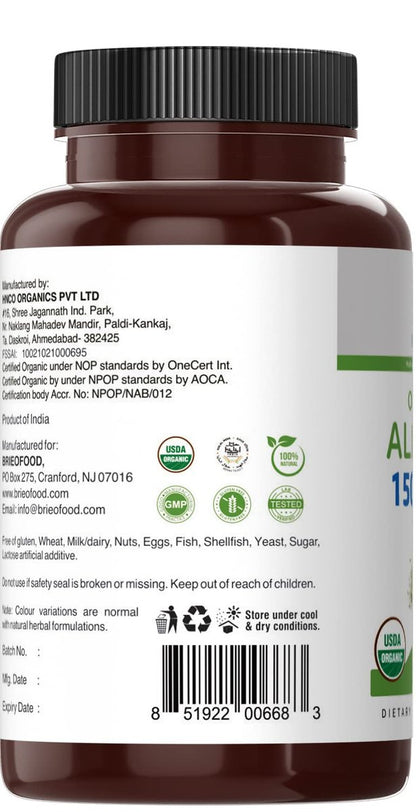 Brieofood Bio Alfalfa 1500mg, 45 Portionen, Vegetarisch, Glutenfrei, 90 Vegane Tabletten