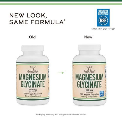 Magnesiumglycinat 400 mg | 180 Kapseln | Unterstützung für Schlaf, Muskeln & Herz | Vegan, drittanbietergetestet, glutenfrei, non-GMO | von Double Wood Supplements