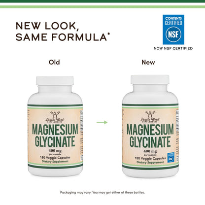 Magnesiumglycinat 400 mg | 180 Kapseln | Unterstützung für Schlaf, Muskeln & Herz | Vegan, drittanbietergetestet, glutenfrei, non-GMO | von Double Wood Supplements