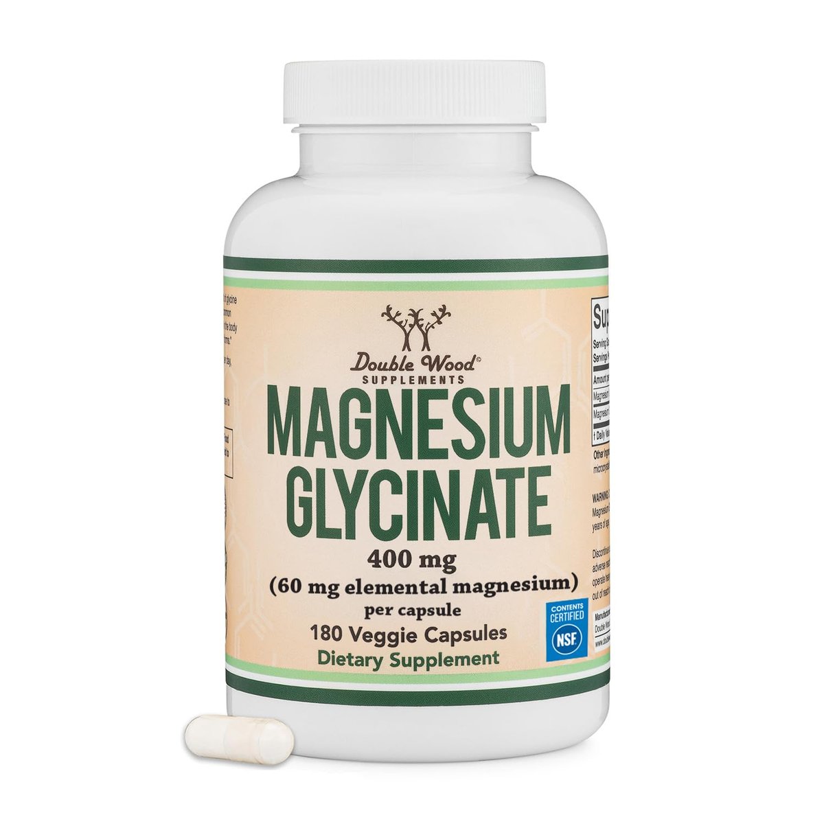 Magnesiumglycinat 400 mg | 180 Kapseln | Unterstützung für Schlaf, Muskeln & Herz | Vegan, drittanbietergetestet, glutenfrei, non-GMO | von Double Wood Supplements