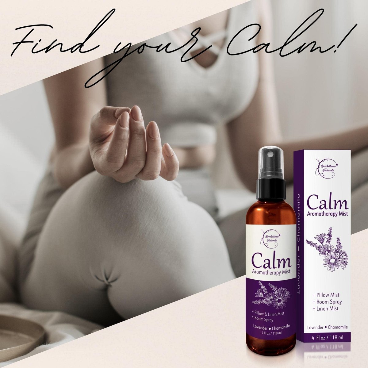 Calm Aromatherapie-Mist mit Lavendel & Kamille Ätherische Öle. Natürliches Schlaf- & Kissen-Spray, Raum- & Wäscheduft. Lavendel-Spray zur Entspannung & zum Schlafen - Brookethorne Naturals