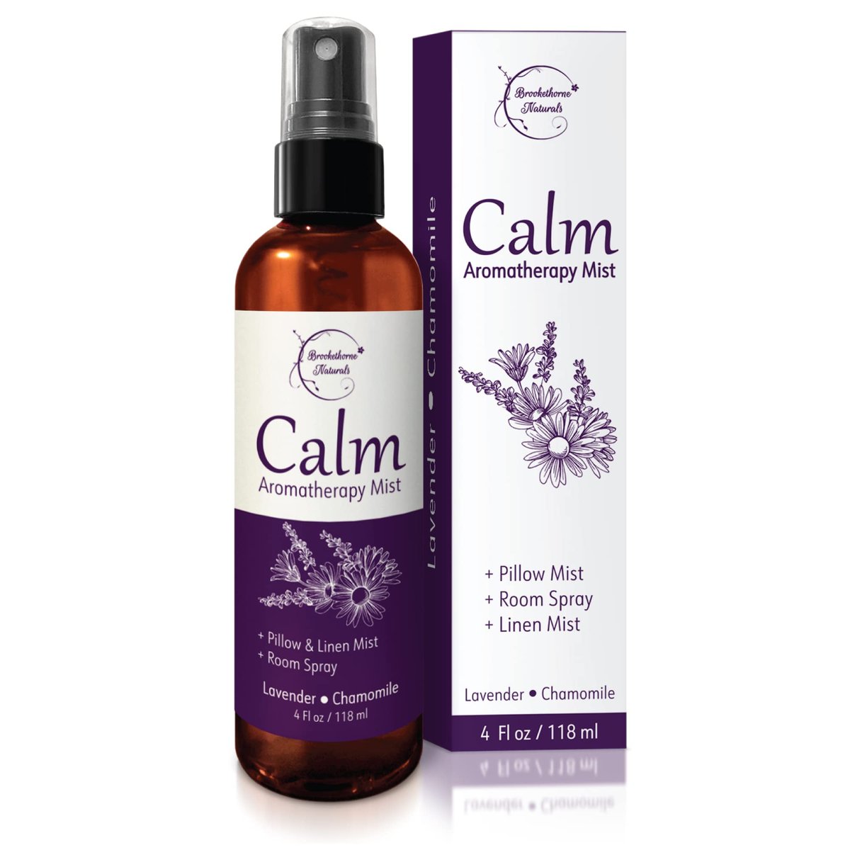 Calm Aromatherapie-Mist mit Lavendel & Kamille Ätherische Öle. Natürliches Schlaf- & Kissen-Spray, Raum- & Wäscheduft. Lavendel-Spray zur Entspannung & zum Schlafen - Brookethorne Naturals