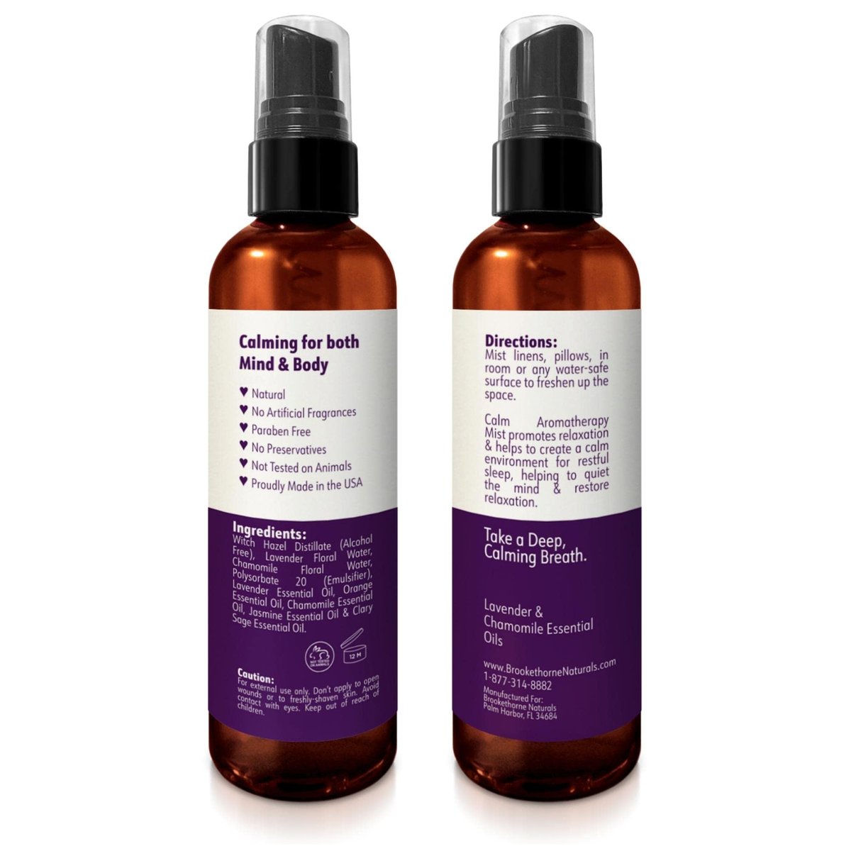 Calm Aromatherapie-Mist mit Lavendel & Kamille Ätherische Öle. Natürliches Schlaf- & Kissen-Spray, Raum- & Wäscheduft. Lavendel-Spray zur Entspannung & zum Schlafen - Brookethorne Naturals