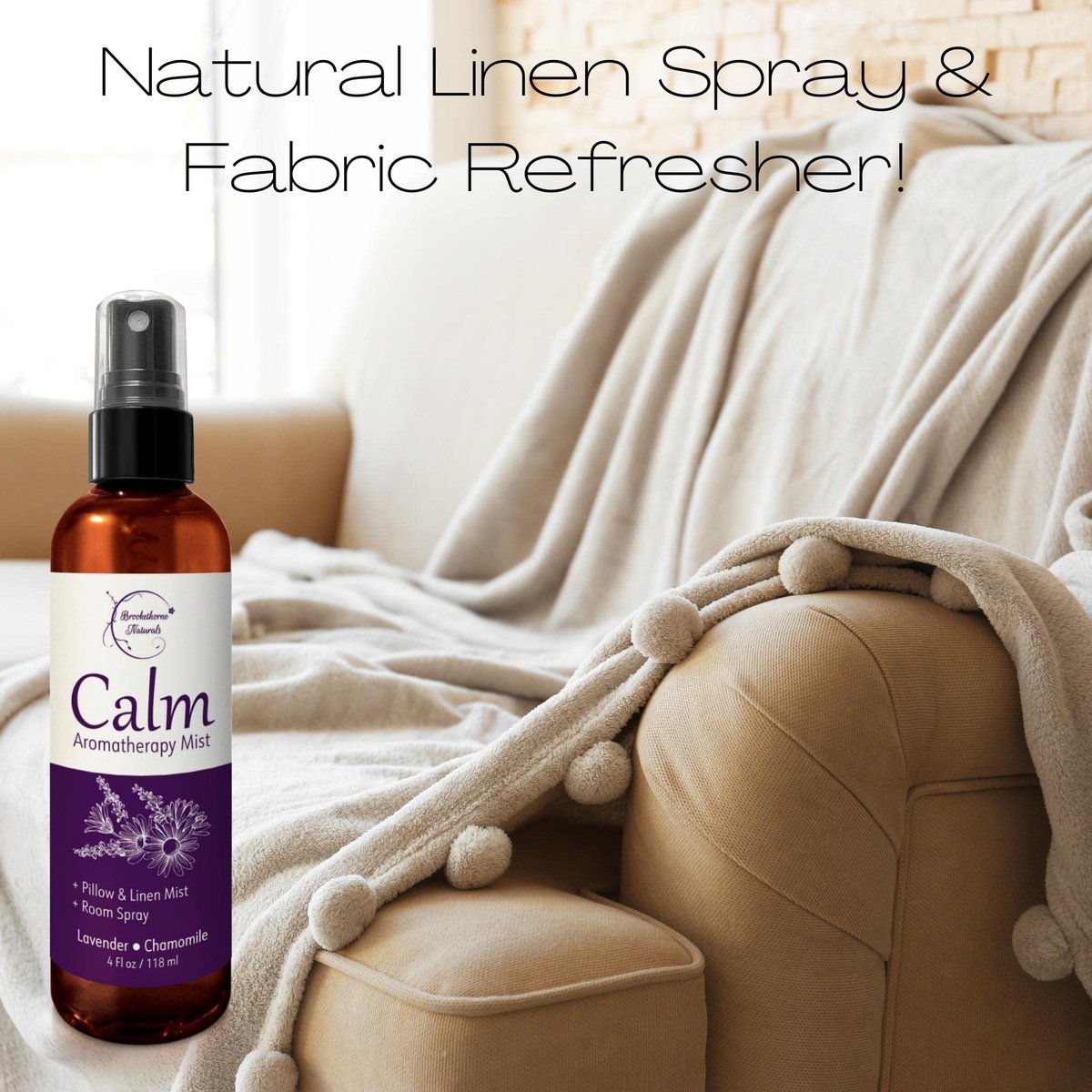 Calm Aromatherapie-Mist mit Lavendel & Kamille Ätherische Öle. Natürliches Schlaf- & Kissen-Spray, Raum- & Wäscheduft. Lavendel-Spray zur Entspannung & zum Schlafen - Brookethorne Naturals