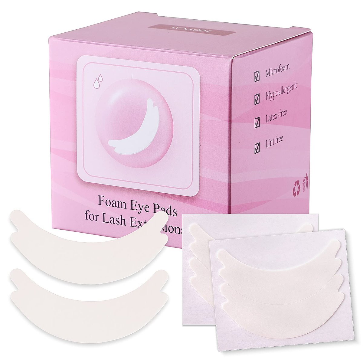 Pretty memory 100 Paar Schaumstoff-Augenpads für Wimpernverlängerungen, fusselfreie hypoallergene Klebepads, Unteraugenpads für Augenbrauenverlängerungen, unverzichtbar für Wimperntechniker, latexfrei