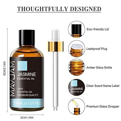 Jasmin ätherisches Öl 30ml / 1,01 Fl.oz – MAYJAM reines Jasminöl für Aromatherapie, Massage, DIY-Seife, ideal für Yoga zu Hause