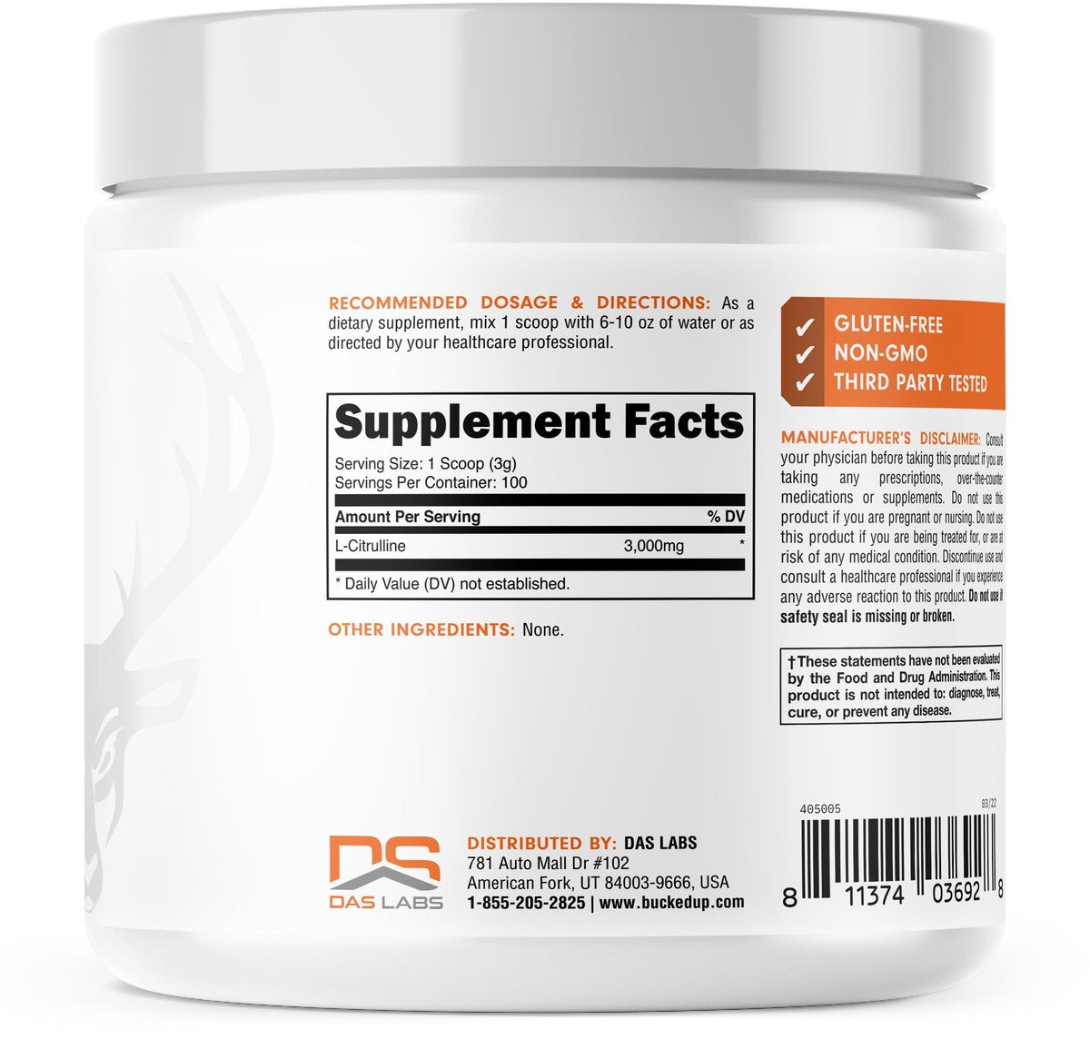 Bucked Up L-Citrullin 3000 mg Pulver, Essentials (100 Portionen) – Für bessere Durchblutung und Pump