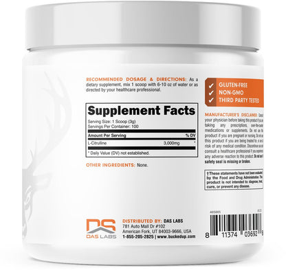 Bucked Up L-Citrullin 3000 mg Pulver, Essentials (100 Portionen) – Für bessere Durchblutung und Pump