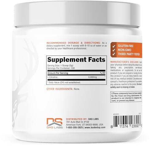 Bucked Up L-Citrullin 3000 mg Pulver, Essentials (100 Portionen) – Für bessere Durchblutung und Pump