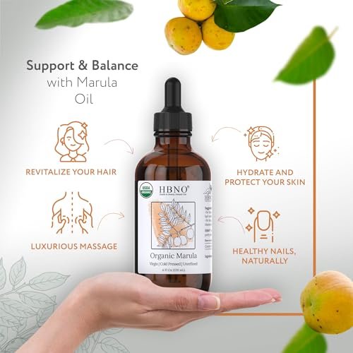HBNO Bio-Marula-Öl – Riesige 120 ml Wertgröße – USDA-zertifiziertes Bio-Marulakernöl, kaltgepresst für Gesicht, Körper, Lippen, Shampoo & Conditioner