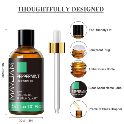 MAYJAM Pfefferminzöl 30 ml – 100% reines ätherisches Öl für Diffuser, Luftbefeuchter und DIY-Projekte
