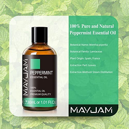 MAYJAM Pfefferminzöl 30 ml – 100% reines ätherisches Öl für Diffuser, Luftbefeuchter und DIY-Projekte
