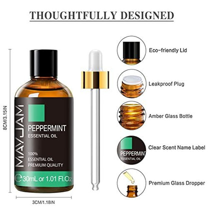 MAYJAM Pfefferminzöl 30 ml – 100% reines ätherisches Öl für Diffuser, Luftbefeuchter und DIY-Projekte