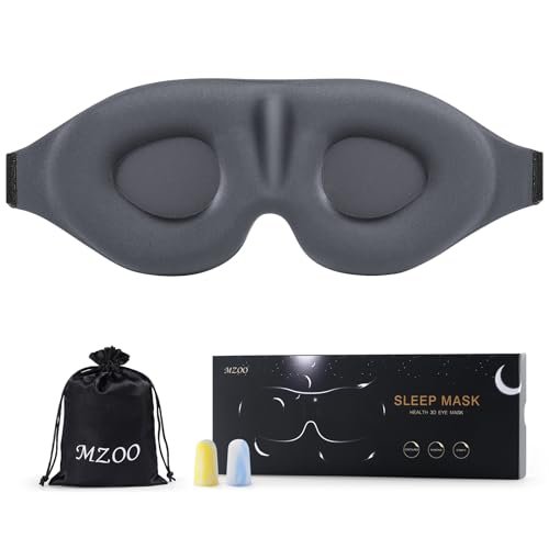 MZOO Luxus Schlafmaske für Seitenschläfer – 3D Null-Augen-Druck Schlafmaske, Lichtblockierend, Patentiertes Design, Weiche Augenabdeckung für Reisen, Grau