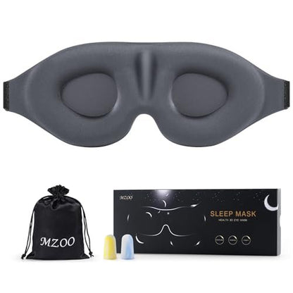MZOO Luxus Schlafmaske für Seitenschläfer – 3D Null-Augen-Druck Schlafmaske, Lichtblockierend, Patentiertes Design, Weiche Augenabdeckung für Reisen, Grau