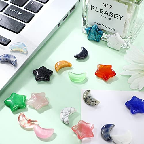 Nuenen 30er Set Sorgensteine in Mond- und Sternform – Handgeschliffene Edelsteine für Meditation, DIY-Geschenke und Hexenzubehör (Klassische Farben)