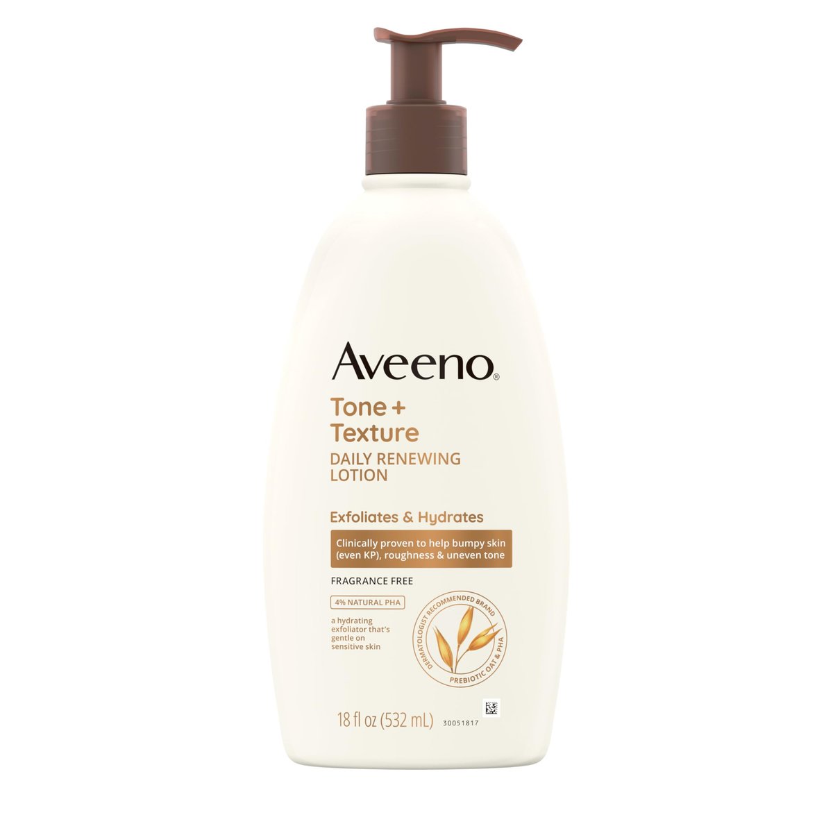 Aveeno Tone + Texture Täglich erneuernde Körperlotion mit Präbiotikum Hafer – Feuchtigkeitsspendend & glättend für trockene, raue, unebene Haut und Keratosis Pilaris, 532 ml