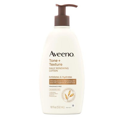 Aveeno Tone + Texture Täglich erneuernde Körperlotion mit Präbiotikum Hafer – Feuchtigkeitsspendend & glättend für trockene, raue, unebene Haut und Keratosis Pilaris, 532 ml