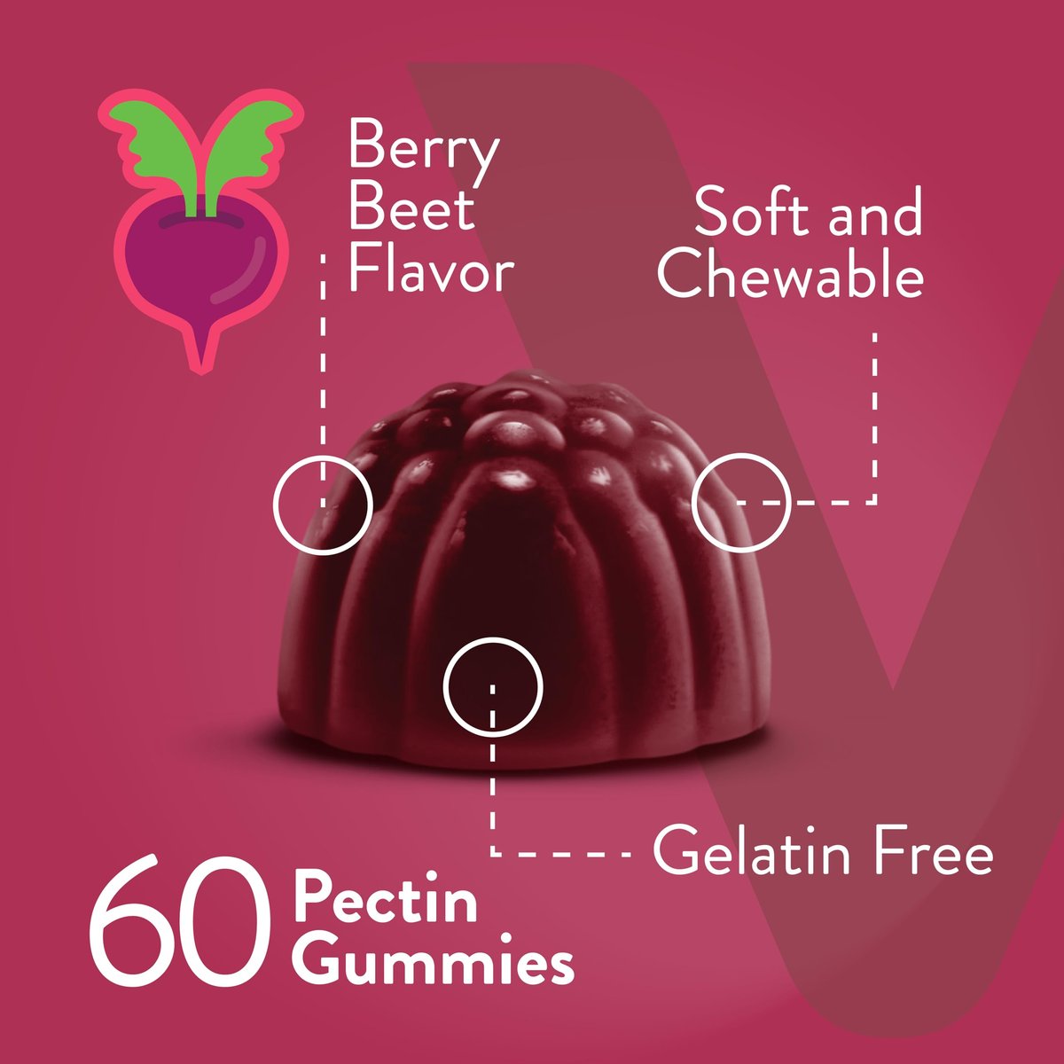 Viteey Rote-Bete-Gummibärchen 4000 mg [aus 80 mg 50:1 Extrakt] mit Sauerkirsche – Für gesunde Blutdruckunterstützung – Vegan, gelatinefrei, glutenfrei – Leckere kaubare Beeren-Gummis – 60 Stück