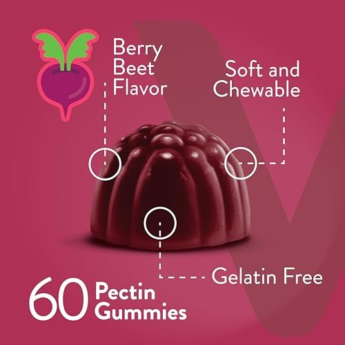 Viteey Rote-Bete-Gummibärchen 4000 mg [aus 80 mg 50:1 Extrakt] mit Sauerkirsche – Für gesunde Blutdruckunterstützung – Vegan, gelatinefrei, glutenfrei – Leckere kaubare Beeren-Gummis – 60 Stück