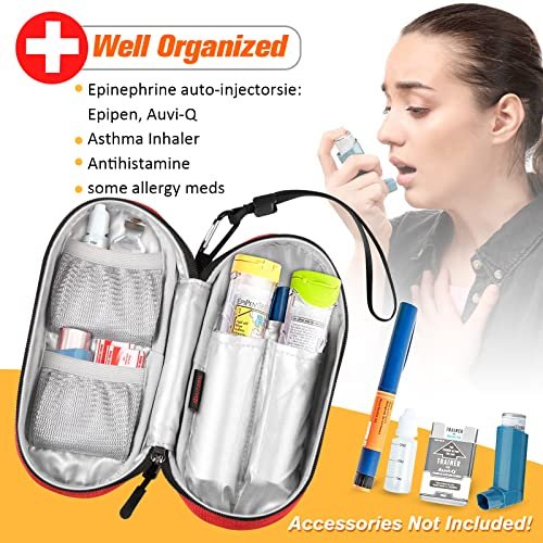 SITHON EpiPen Medizinische Aufbewahrungstasche Isoliert, Reise Medikamenten Organizer Tasche für 2 EpiPens, Asthma-Inhalator, Antihistamin, Auvi-Q, Allergie-Medikamente, Rot