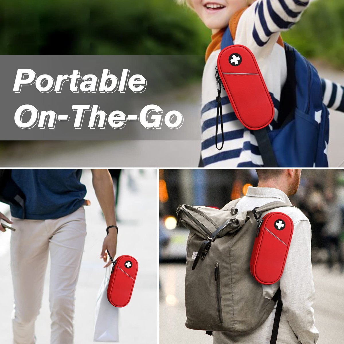 SITHON EpiPen Medizinische Aufbewahrungstasche Isoliert, Reise Medikamenten Organizer Tasche für 2 EpiPens, Asthma-Inhalator, Antihistamin, Auvi-Q, Allergie-Medikamente, Rot