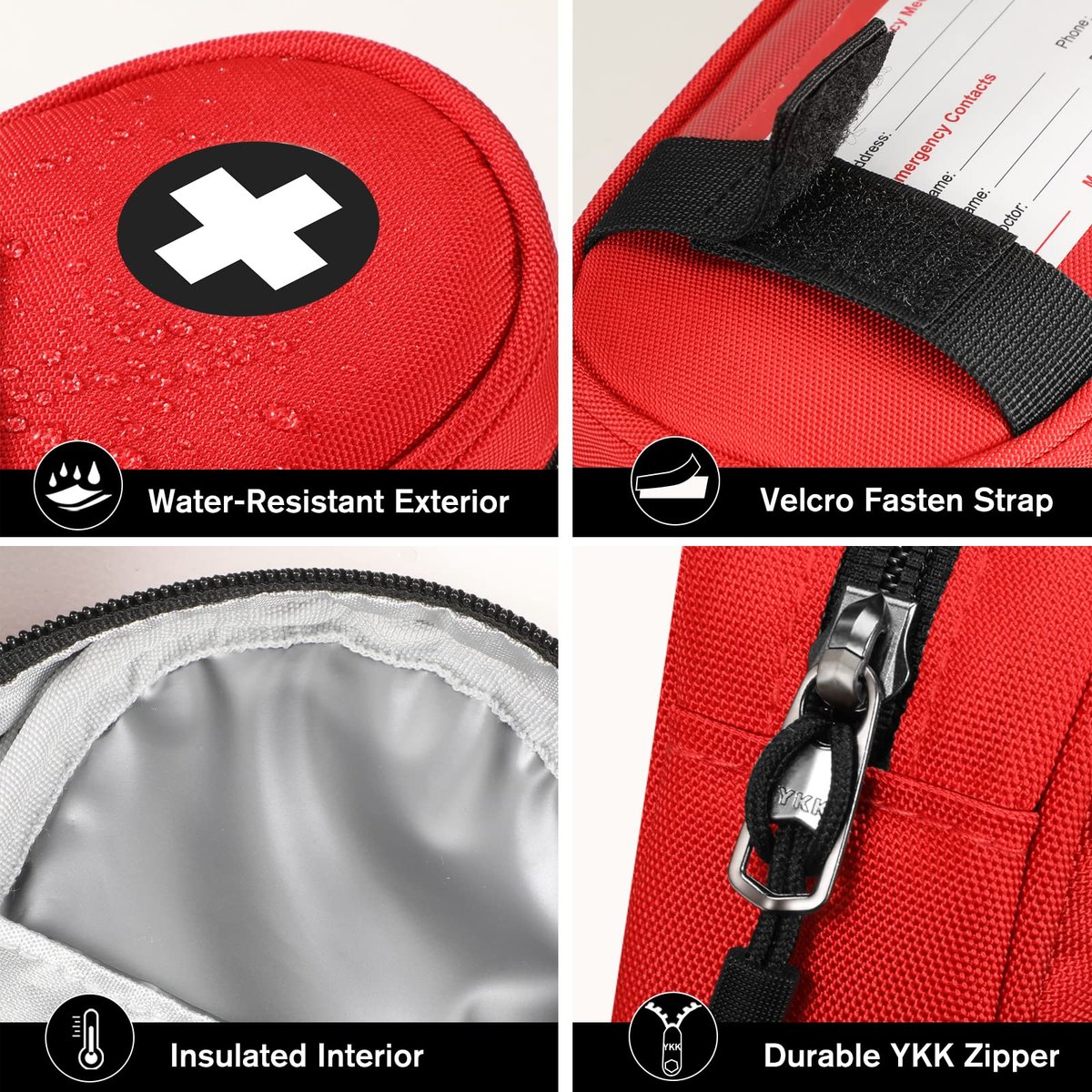 SITHON EpiPen Medizinische Aufbewahrungstasche Isoliert, Reise Medikamenten Organizer Tasche für 2 EpiPens, Asthma-Inhalator, Antihistamin, Auvi-Q, Allergie-Medikamente, Rot