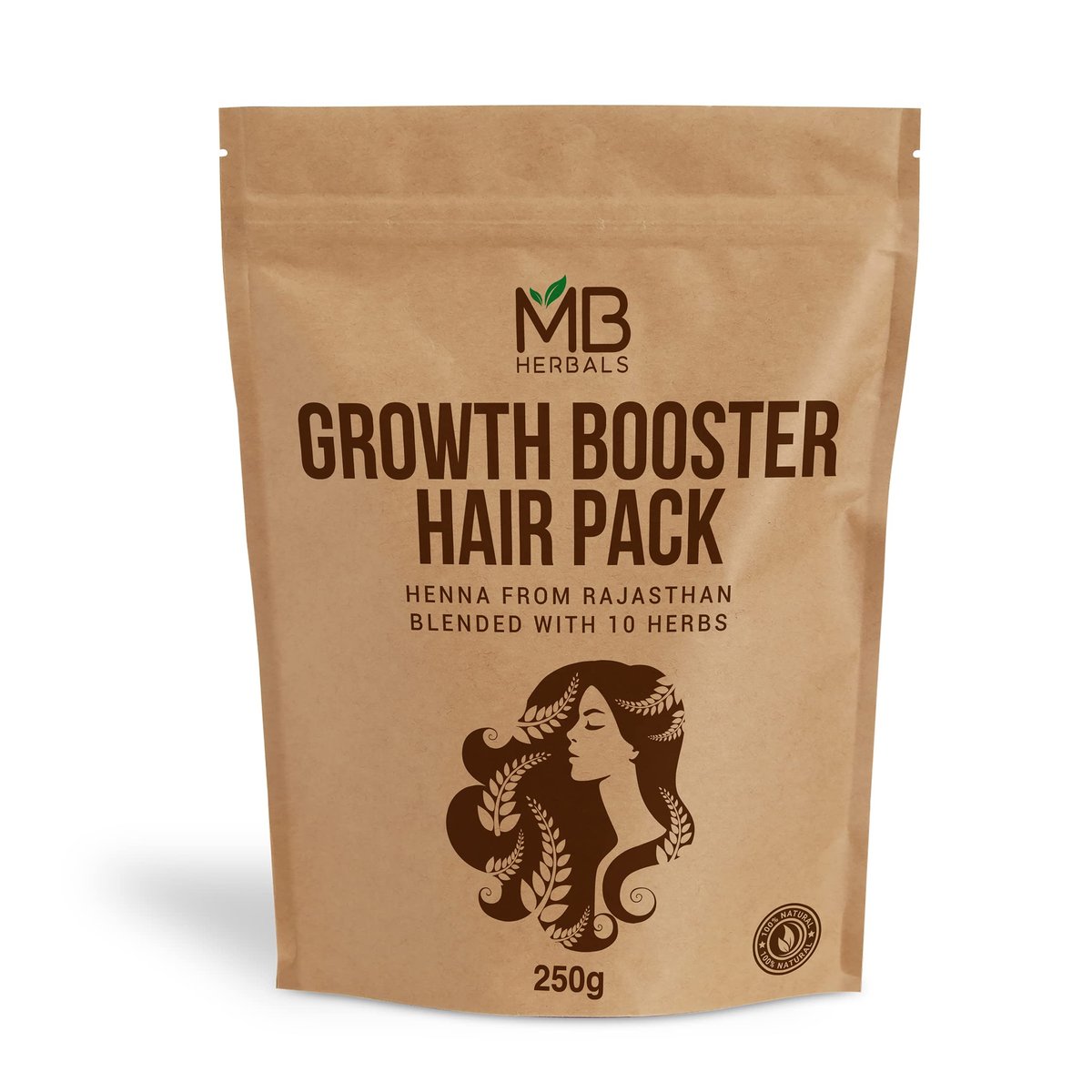 MB Herbals Wachstumsbooster Haar Pack | Mischung aus Henna, Shikakai, Amla, Brahmi, Bhringraj, Aloe Vera, Neem, Hibiskus, Curryblättern, Bockshornklee & Kapoor Kachri Pulver für Haarwachstum | 250 g