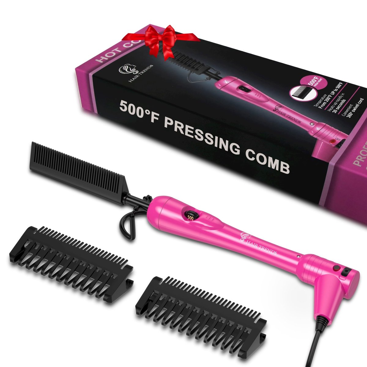Mini Pink Hot Comb 500 Grad, Dual Voltage Elektrische Glättkamm für schwarzes Haar, tragbarer Keramik-Glättkamm, Anti-Scald Hot Comb für Perücken, 4C-Haar & Bart