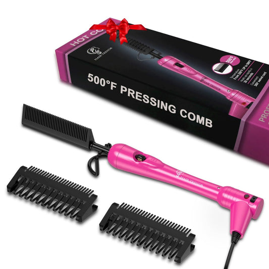 Mini Pink Hot Comb 500 Grad, Dual Voltage Elektrische Glättkamm für schwarzes Haar, tragbarer Keramik-Glättkamm, Anti-Scald Hot Comb für Perücken, 4C-Haar & Bart