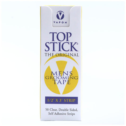 Vapon Topstick – Das Original Herren-Grooming-Tape – 50 Stück 1/2" x 3" doppelseitig, selbstklebend, transparentes Tape für Toupet- und Perückenhaftung – hypoallergen, wasserfest und latexfrei