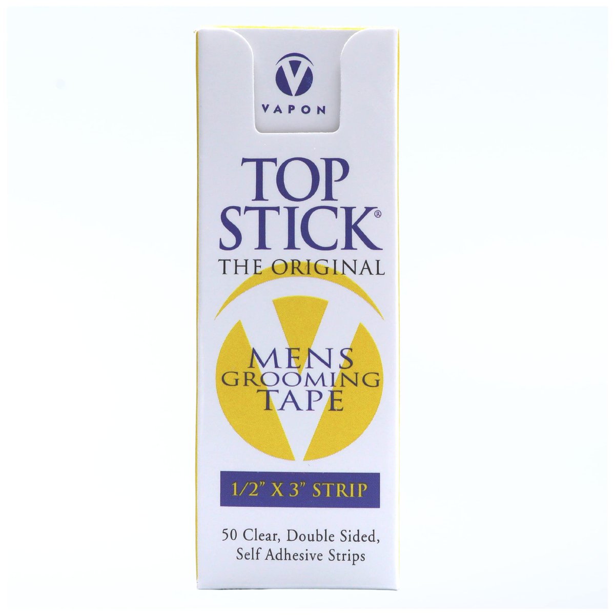 Vapon Topstick – Das Original Herren-Grooming-Tape – 50 Stück 1/2" x 3" doppelseitig, selbstklebend, transparentes Tape für Toupet- und Perückenhaftung – hypoallergen, wasserfest und latexfrei