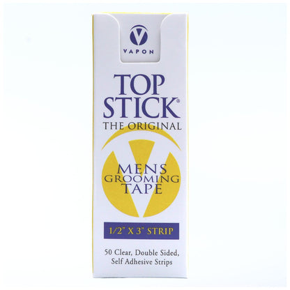 Vapon Topstick – Das Original Herren-Grooming-Tape – 50 Stück 1/2" x 3" doppelseitig, selbstklebend, transparentes Tape für Toupet- und Perückenhaftung – hypoallergen, wasserfest und latexfrei