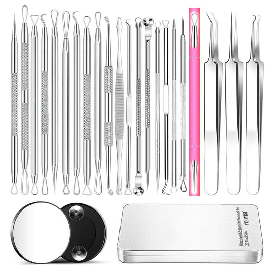22-teiliges Pickel-Pop-Werkzeug-Set, Mitesser-Entferner für Akne und Pickel, Komedonen-Extraktor-Kit aus Edelstahl