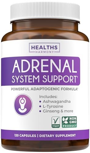 Adrenal-Unterstützung & Cortisol-Manager (Non-GMO) – Leistungsstarke Nebennierengesundheit mit L-Tyrosin & Ashwagandha – Ausgeglichene Cortisolwerte & Stressabbau – Müdigkeitsergänzung – 120 Kapseln