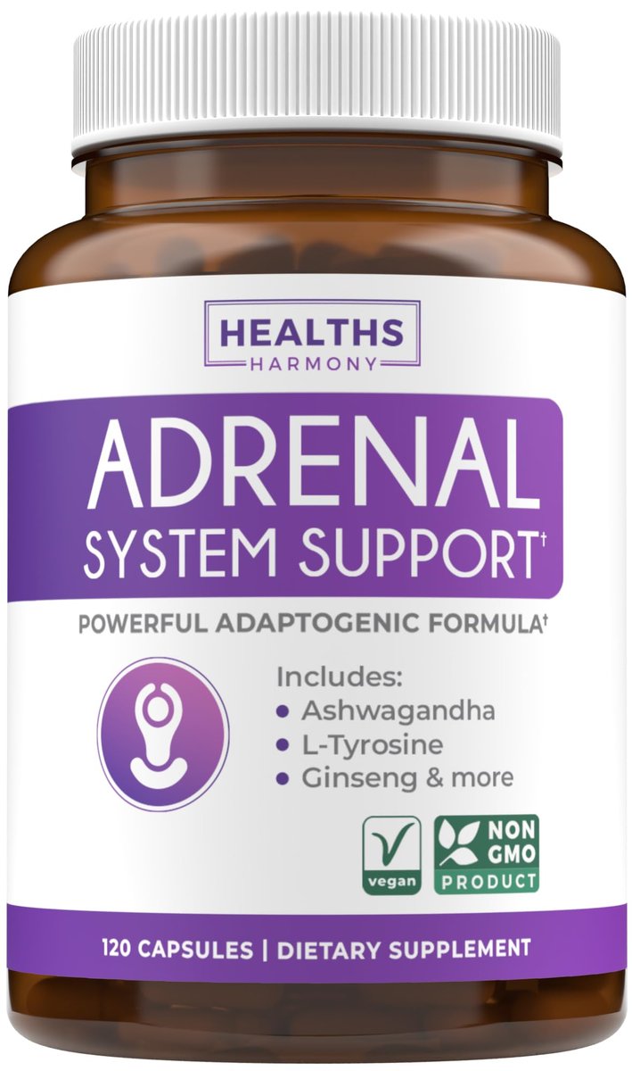 Adrenal-Unterstützung & Cortisol-Manager (Non-GMO) – Leistungsstarke Nebennierengesundheit mit L-Tyrosin & Ashwagandha – Ausgeglichene Cortisolwerte & Stressabbau – Müdigkeitsergänzung – 120 Kapseln