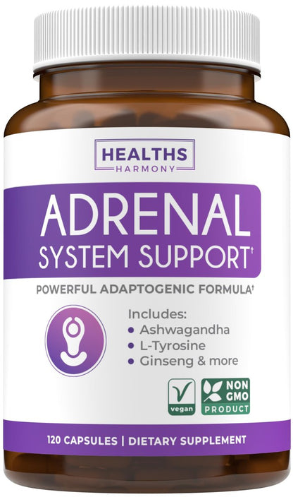 Adrenal-Unterstützung & Cortisol-Manager (Non-GMO) – Leistungsstarke Nebennierengesundheit mit L-Tyrosin & Ashwagandha – Ausgeglichene Cortisolwerte & Stressabbau – Müdigkeitsergänzung – 120 Kapseln