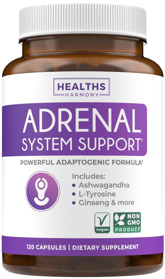 Adrenal-Unterstützung & Cortisol-Manager (Non-GMO) – Leistungsstarke Nebennierengesundheit mit L-Tyrosin & Ashwagandha – Ausgeglichene Cortisolwerte & Stressabbau – Müdigkeitsergänzung – 120 Kapseln