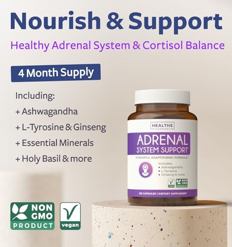 Adrenal-Unterstützung & Cortisol-Manager (Non-GMO) – Leistungsstarke Nebennierengesundheit mit L-Tyrosin & Ashwagandha – Ausgeglichene Cortisolwerte & Stressabbau – Müdigkeitsergänzung – 120 Kapseln