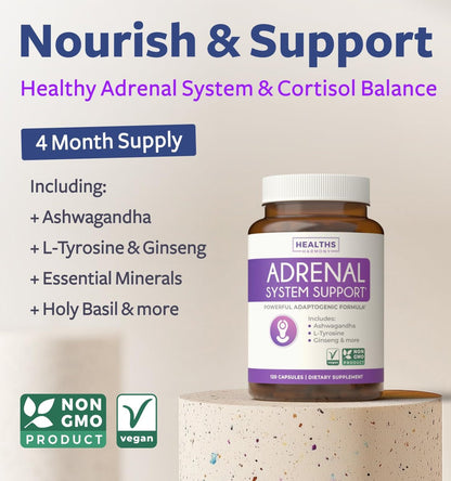 Adrenal-Unterstützung & Cortisol-Manager (Non-GMO) – Leistungsstarke Nebennierengesundheit mit L-Tyrosin & Ashwagandha – Ausgeglichene Cortisolwerte & Stressabbau – Müdigkeitsergänzung – 120 Kapseln