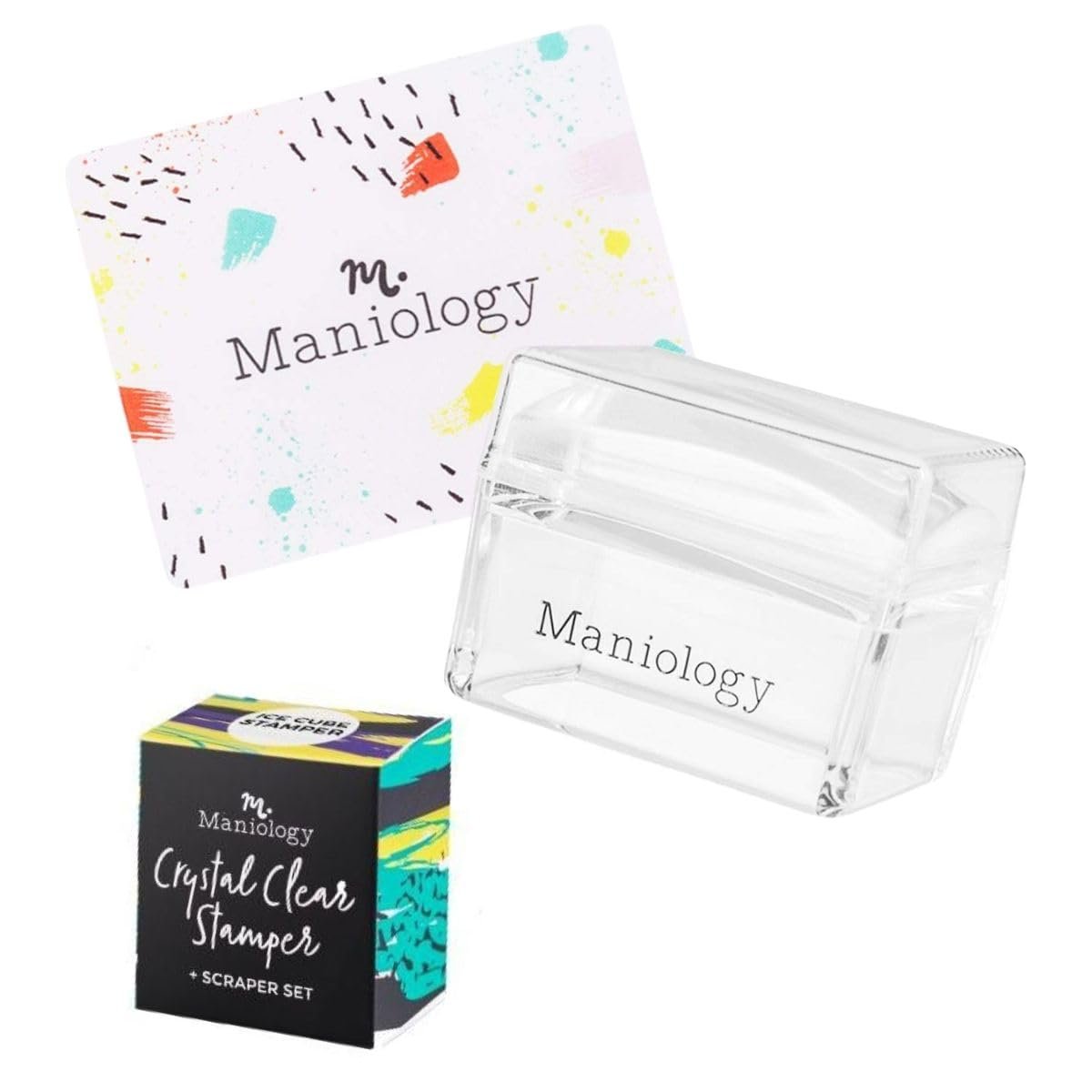 Maniology Ice Cube Klarer rechteckiger Stempel mit Schaberkarte | Transparentes Nagelstempelwerkzeug für präzise Nagelkunst-Designübertragung und -platzierung
