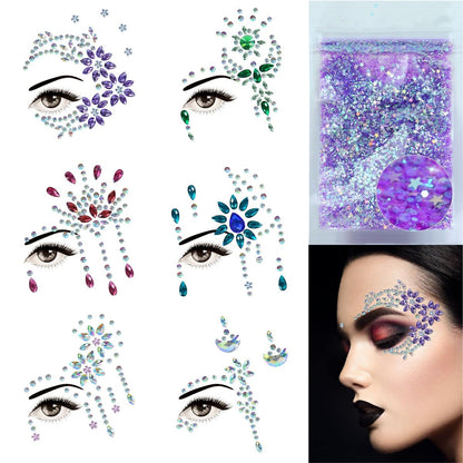 Gesichtssteine 6 Bögen Aufkleber, 10g Glitzer, Strass Kristalle Sticker, Fee Euphorie Augen Körper Make-up Rave Outfit Accessoires
