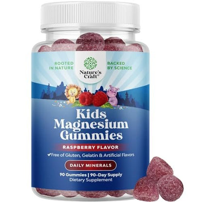 Magnesium Gummis für Kinder – Beruhigendes Mg-Citrat mit Himbeergeschmack – Unterstützt Nerven, Muskeln und Herzgesundheit – 90 Stück