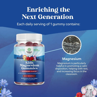 Magnesium Gummis für Kinder – Beruhigendes Mg-Citrat mit Himbeergeschmack – Unterstützt Nerven, Muskeln und Herzgesundheit – 90 Stück