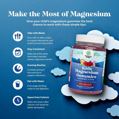 Magnesium Gummis für Kinder – Beruhigendes Mg-Citrat mit Himbeergeschmack – Unterstützt Nerven, Muskeln und Herzgesundheit – 90 Stück